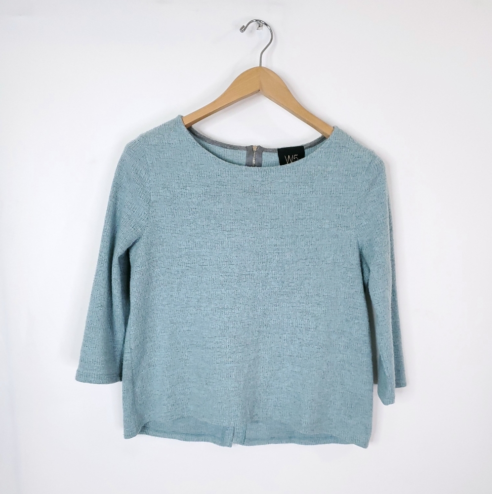 W5 Quarter Sleeve Sweater Knit Zip Back Top